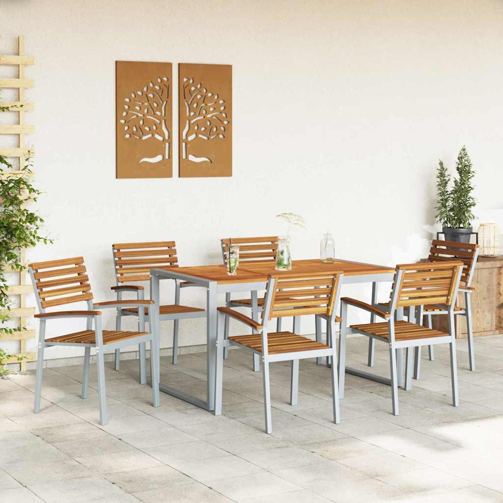 Trädgårdsmöbelset 7 Pcs Grå Massivt Akaciaträ
