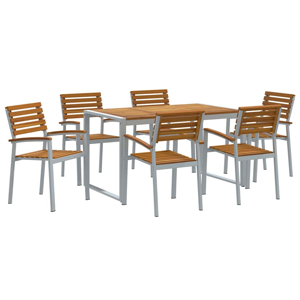 Trädgårdsmöbelset 7 Pcs Grå Massivt Akaciaträ