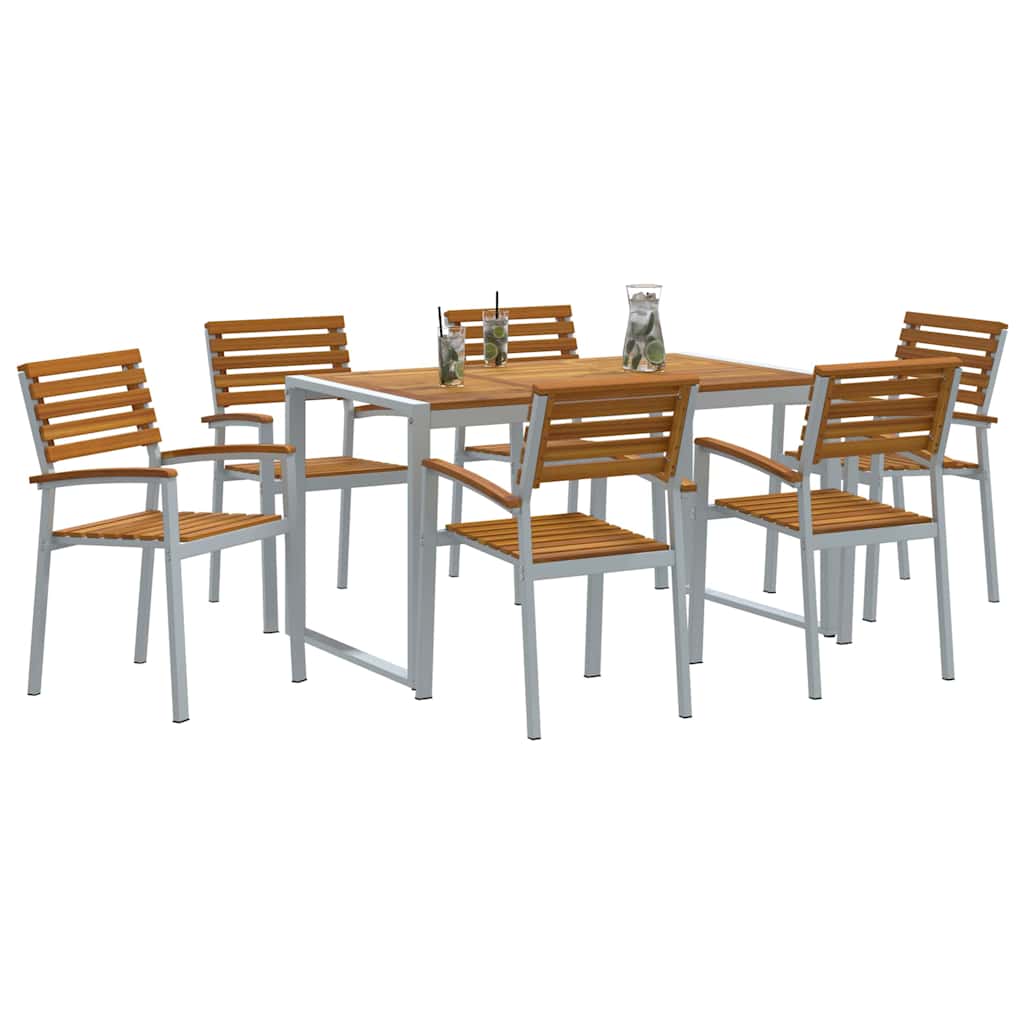 Trädgårdsmöbelset 7 Pcs Grå Massivt Akaciaträ
