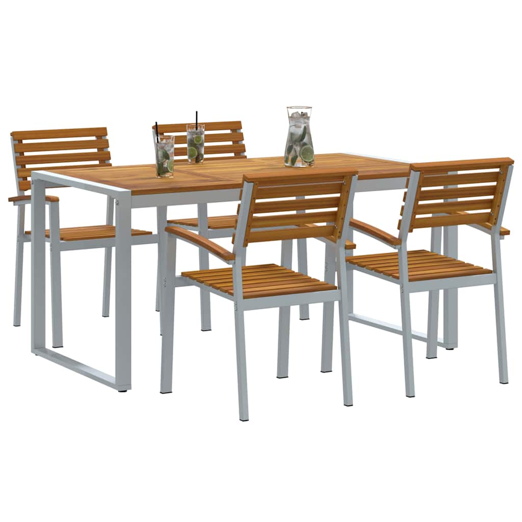 Trädgårdsmöbelset 5 Pcs Grå Massivt Akaciaträ