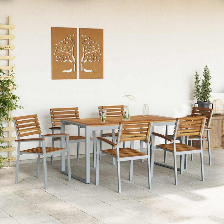 Trädgårdsmöbelset 7 Pcs Grå Massivt Akaciaträ