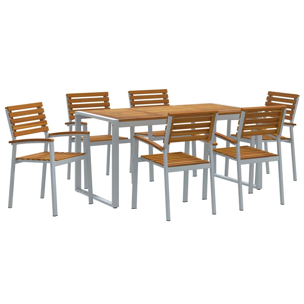 Trädgårdsmöbelset 7 Pcs Grå Massivt Akaciaträ