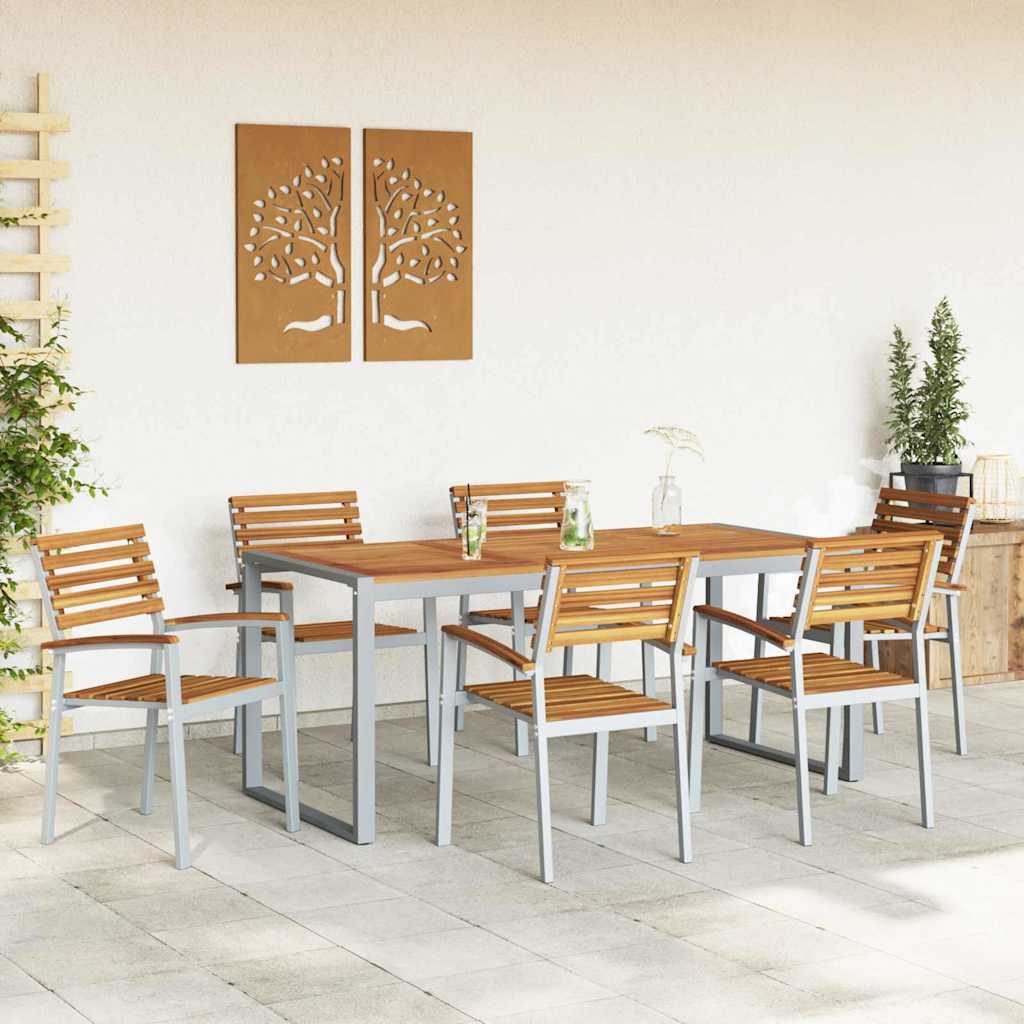 Trädgårdsmöbelset 7 Pcs Grå Massivt Akaciaträ