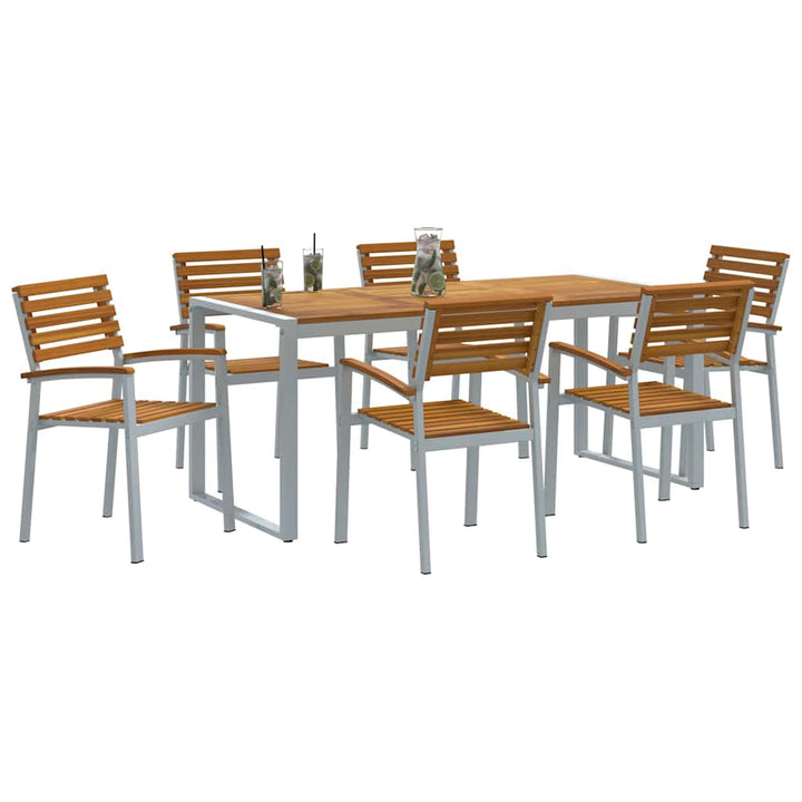 Trädgårdsmöbelset 7 Pcs Grå Massivt Akaciaträ