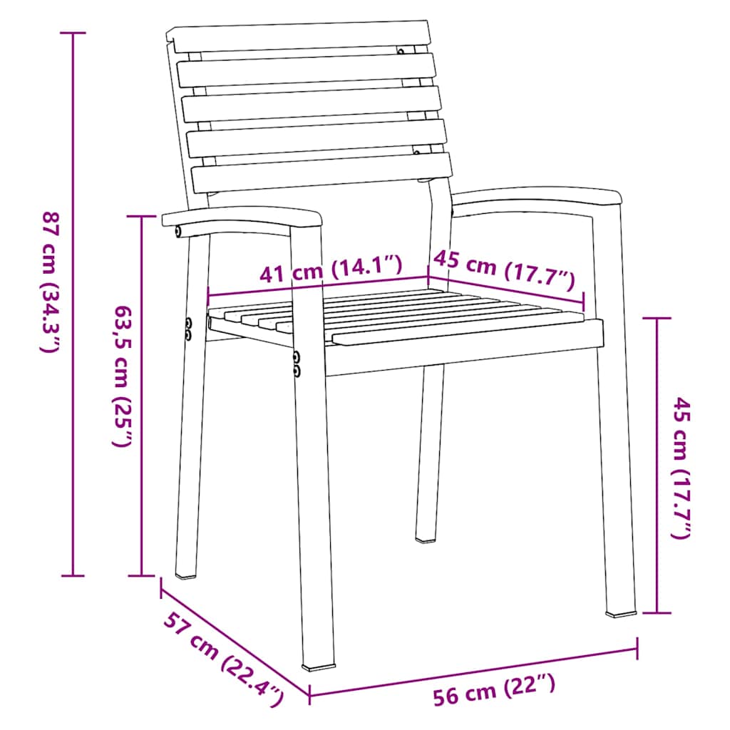 Trädgård Stol 6 Pcs Brun 56 X 57 X 87 Cm Massivt Akaciaträ