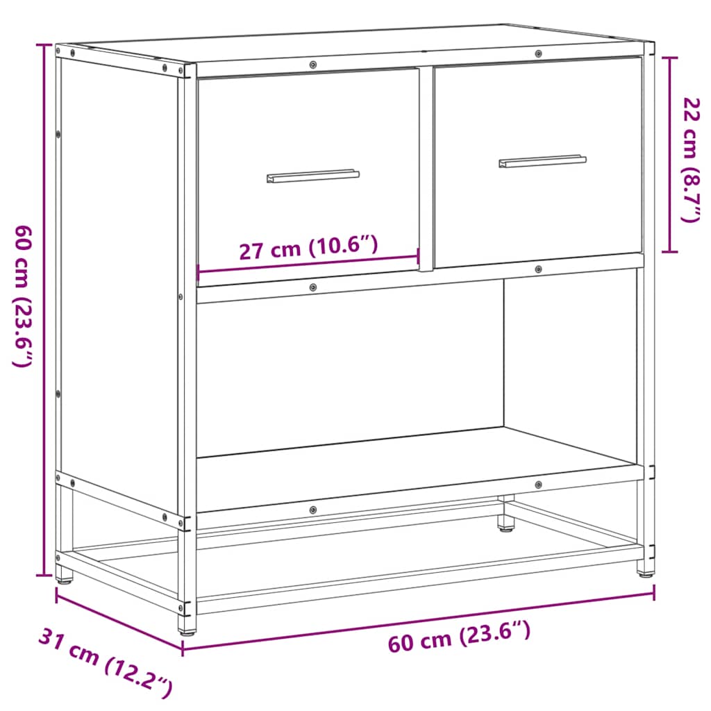 Sängbord 60X31X60 Cm Konstruerat Trä Och Metall