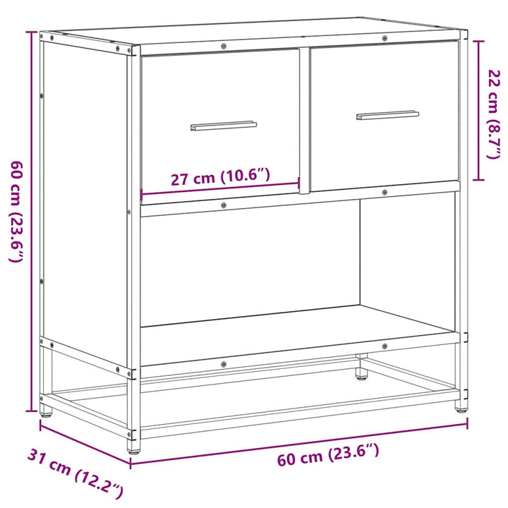Sängbord 60X31X60 Cm Konstruerat Trä Och Metall