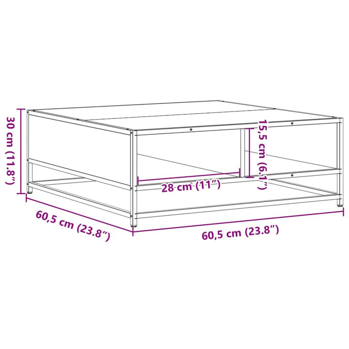 Soffbord Brun Ek 60,5X60,5X30 Cm Konstruerat Trä Och Metall