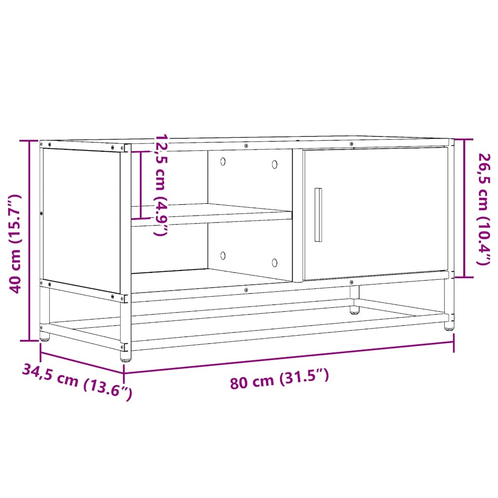 Tv-Bänk Sonoma-Ek 80X34,5X40 Cm Konstruerat Trä Och Metall