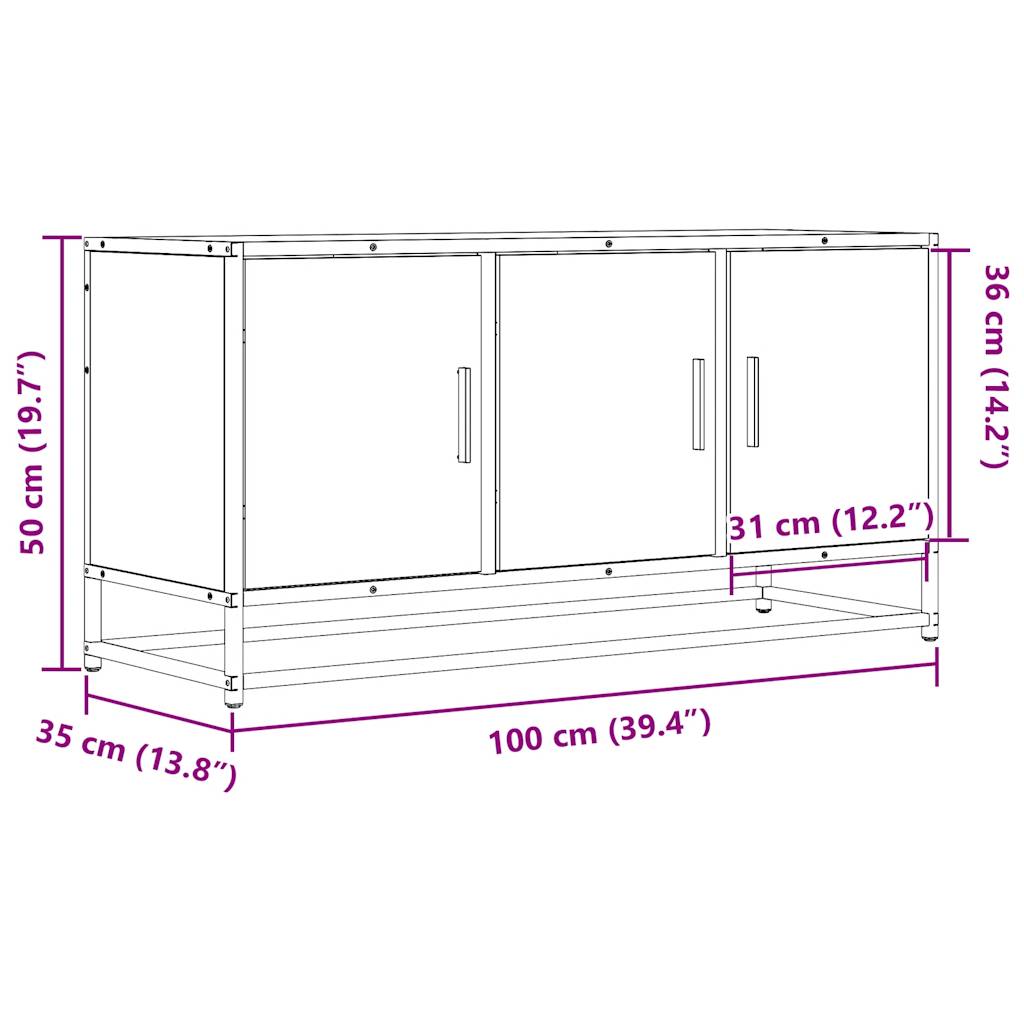 Tv-Bänk Sonoma-Ek 100X35X50 Cm Konstruerat Trä Och Metall