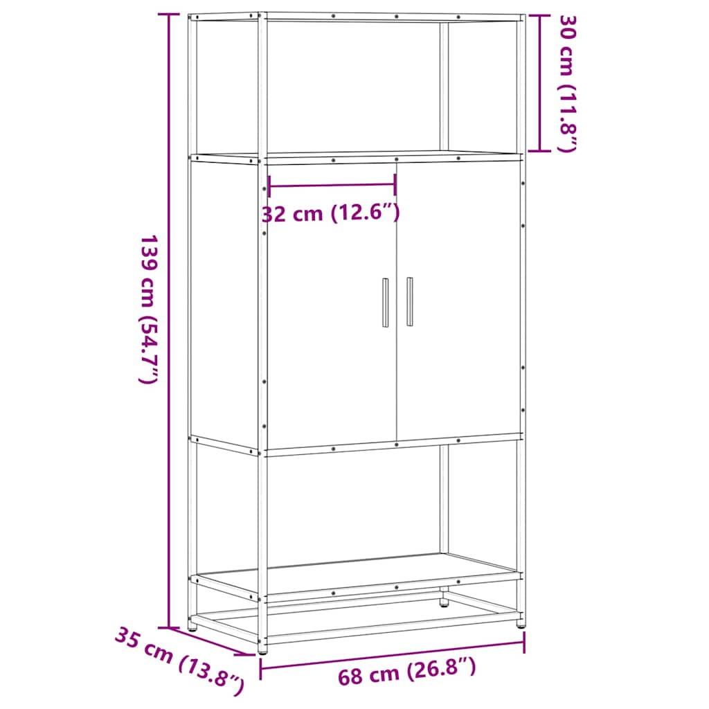 Högskåp Sonoma-Ek 68X35X139 Cm Konstruerat Trä Och Metall
