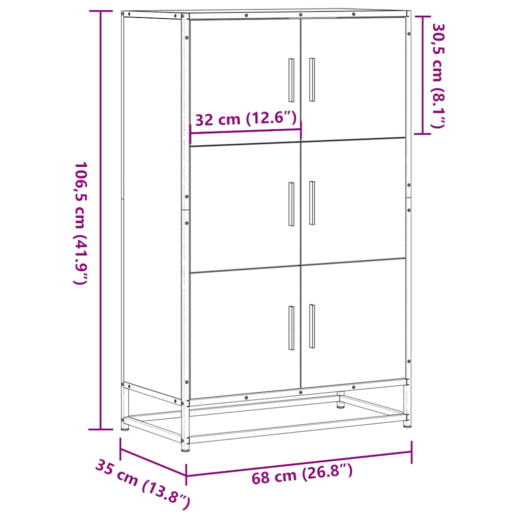 Högskåp 68X35X106,5 Cm Konstruerat Trä Och Metall