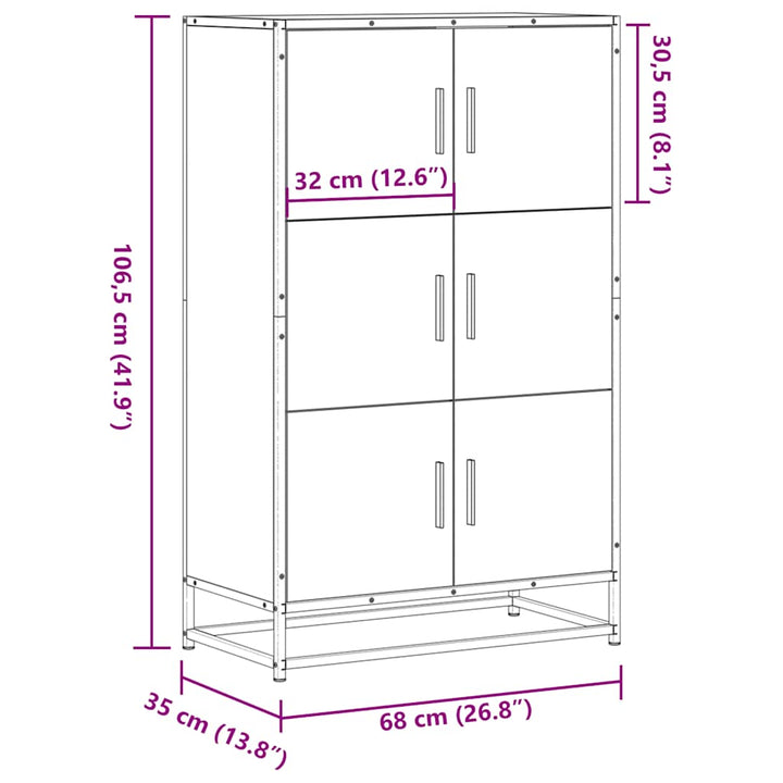 Högskåp 68X35X106,5 Cm Konstruerat Trä Och Metall