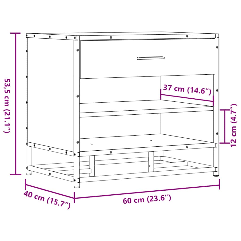 Skobänk Sonoma-Ek 60X40X53,5 Cm Konstruerat Trä Och Metall