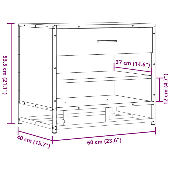 Skobänk Sonoma-Ek 60X40X53,5 Cm Konstruerat Trä Och Metall