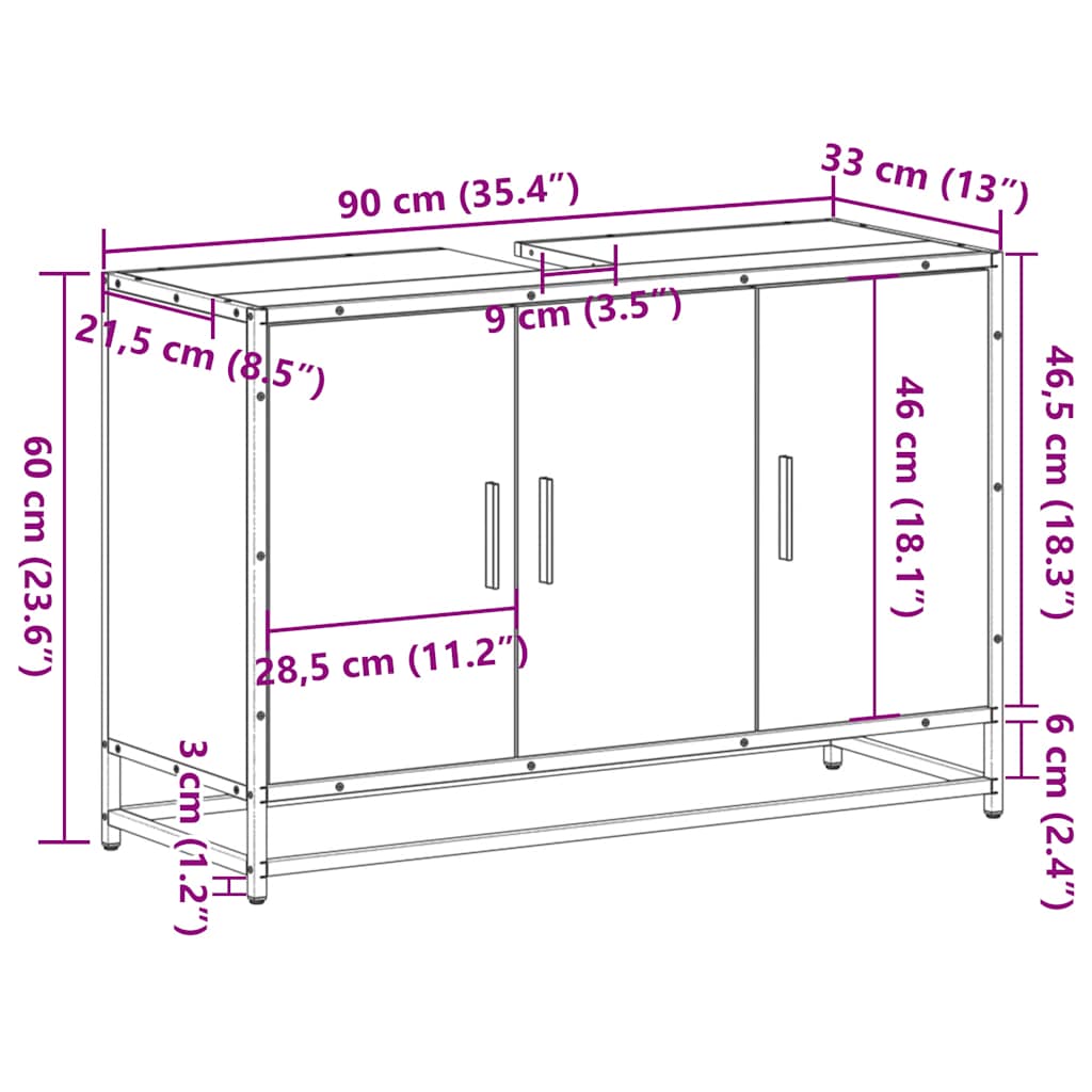 Tvättställsskåp 90X33X60 Cm Konstruerat Trä