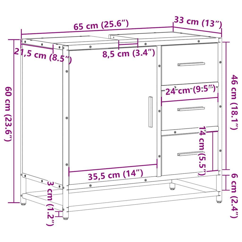 Tvättställsskåp 65X33X60 Cm Konstruerat Trä