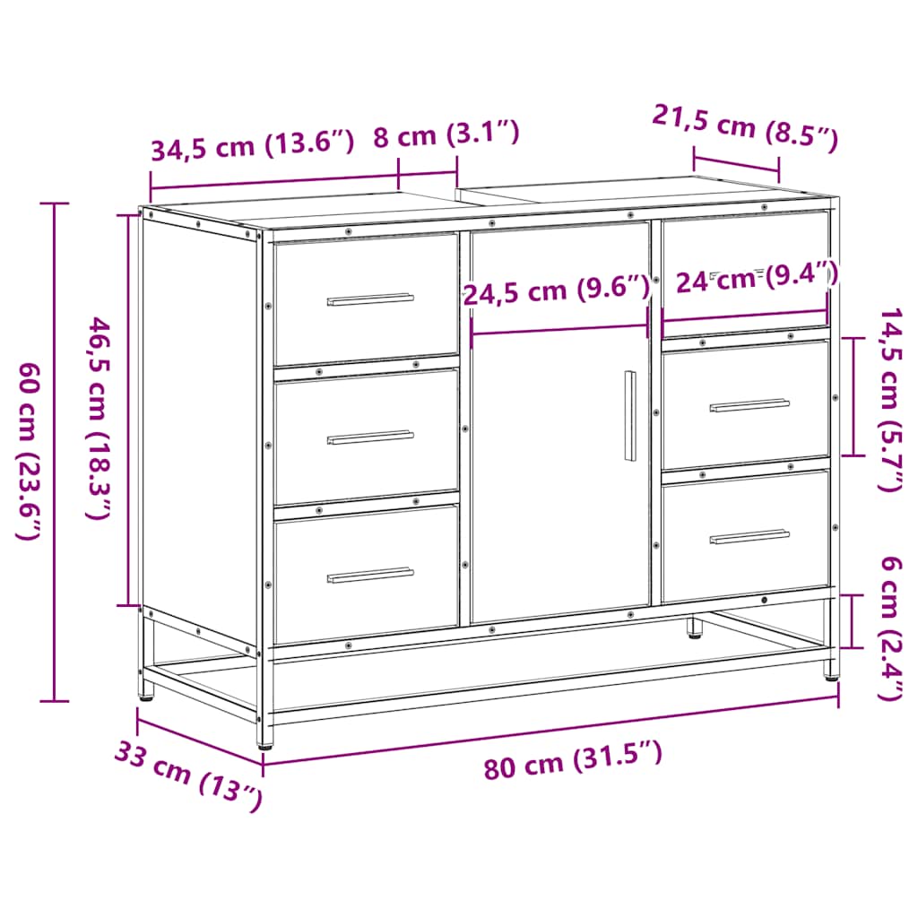 Tvättställsskåp Sonoma-Ek 80X33X60 Cm Konstruerat Trä