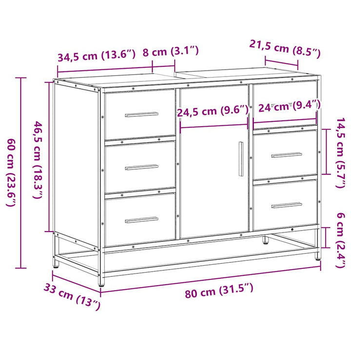 Tvättställsskåp Sonoma-Ek 80X33X60 Cm Konstruerat Trä