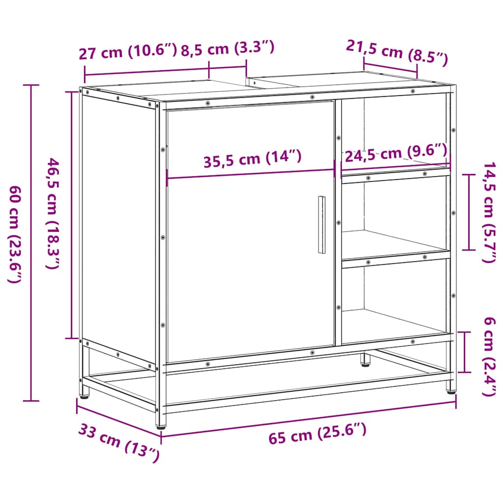 Tvättställsskåp 65X33X60 Cm Konstruerat Trä