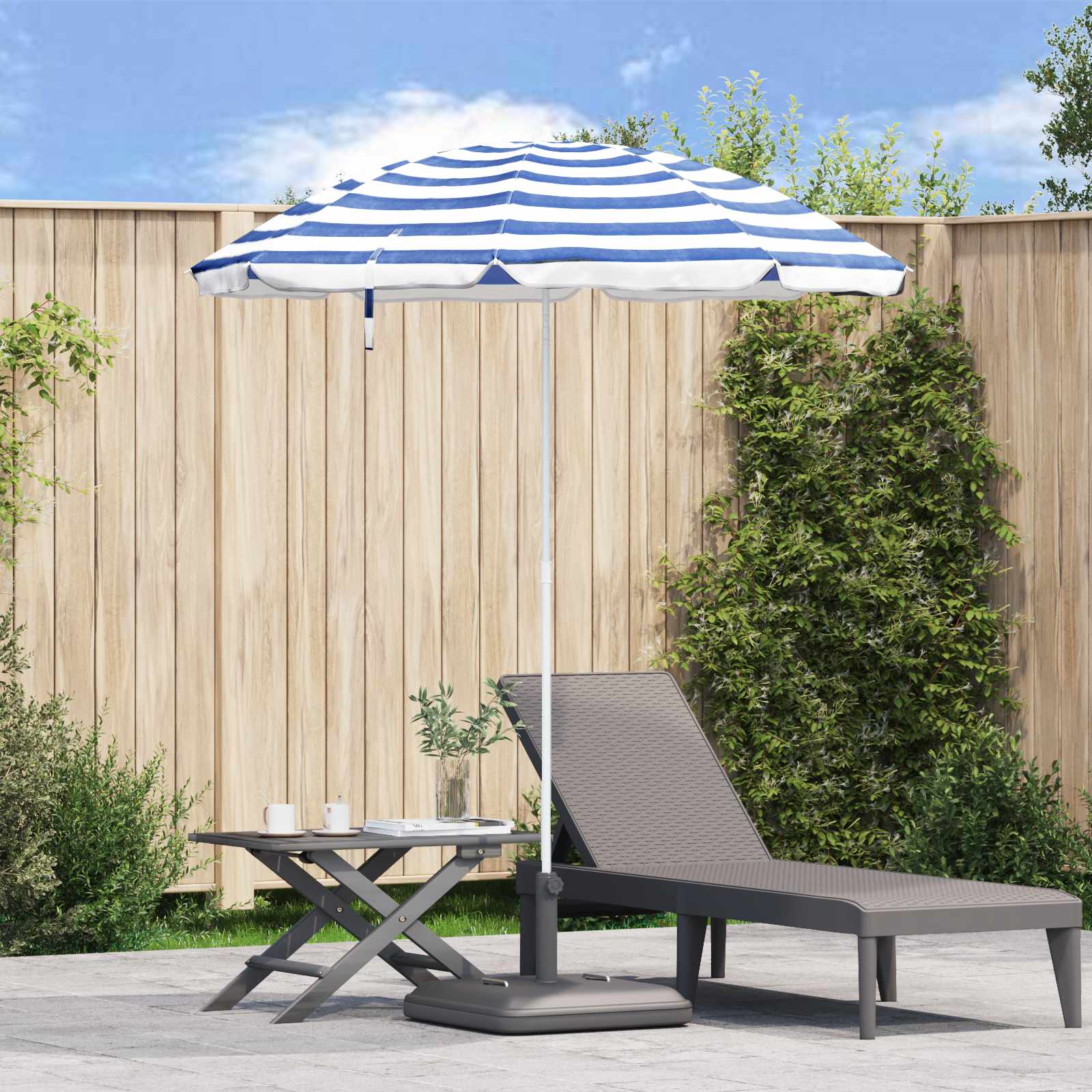 Trädgårdsparasol 240 Cm 170T Polyester Blå Och Vit