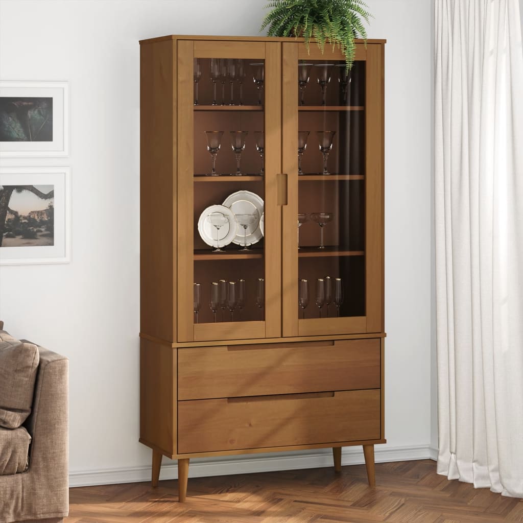 Vitrinskåp Molde 90X35X175 Cm Massiv Furu
