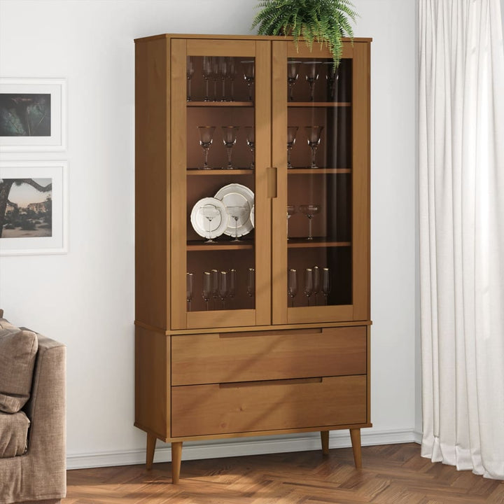 Vitrinskåp Molde 90X35X175 Cm Massiv Furu