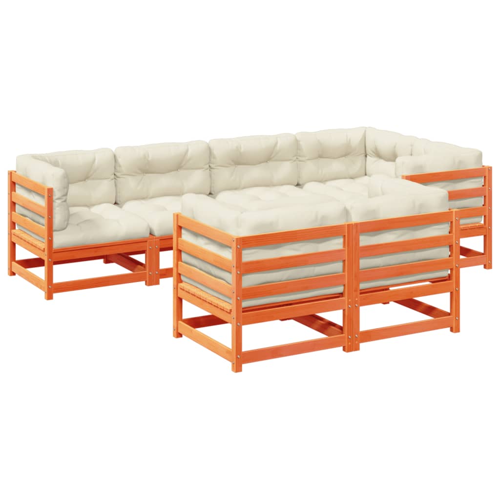 Soffgrupp För Trädgården Med Dynor 7 Delar Massiv Furu