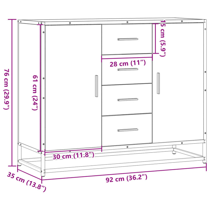 Skänk -Ek 92X35X76 Cm Konstruerat Trä