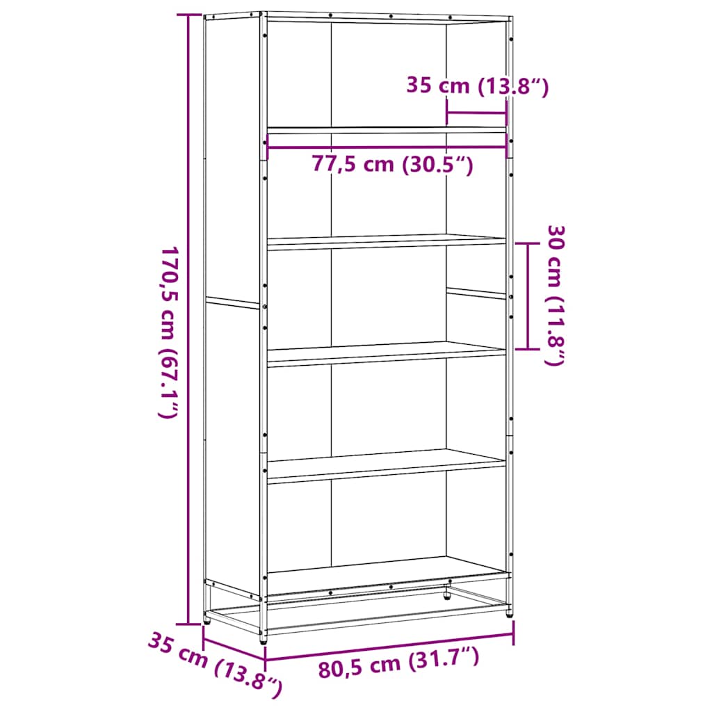 Bokhylla 80,5X35X170,5 Cm Konstruerat Trä