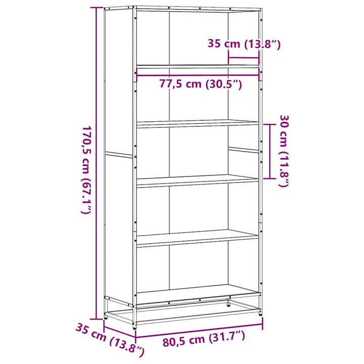 Bokhylla 80,5X35X170,5 Cm Konstruerat Trä