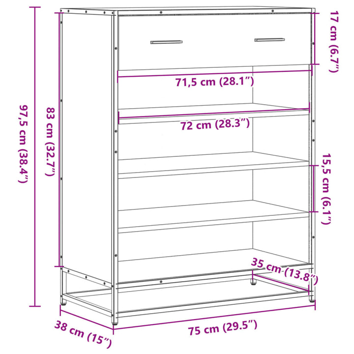 Skoskåp 75X38X97,5 Cm Konstruerat Trä Och Metall