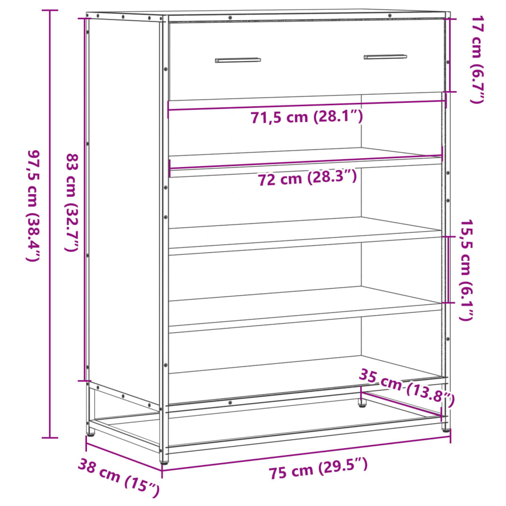 Skoskåp 75X38X97,5 Cm Konstruerat Trä Och Metall
