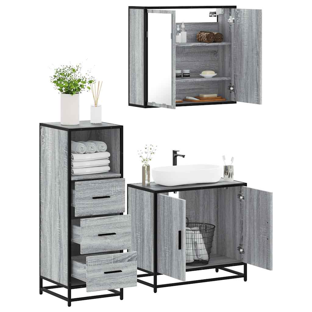 Badrumsmöbler Set 3 Delar Sonoma-Ek Konstruerat Trä