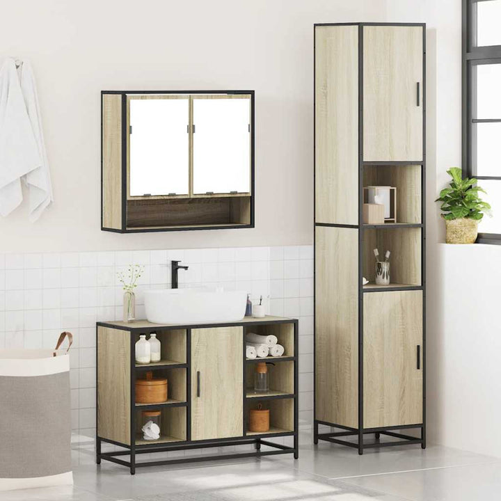 Badrumsmöbler Set 3 Delar Sonoma-Ek Konstruerat Trä
