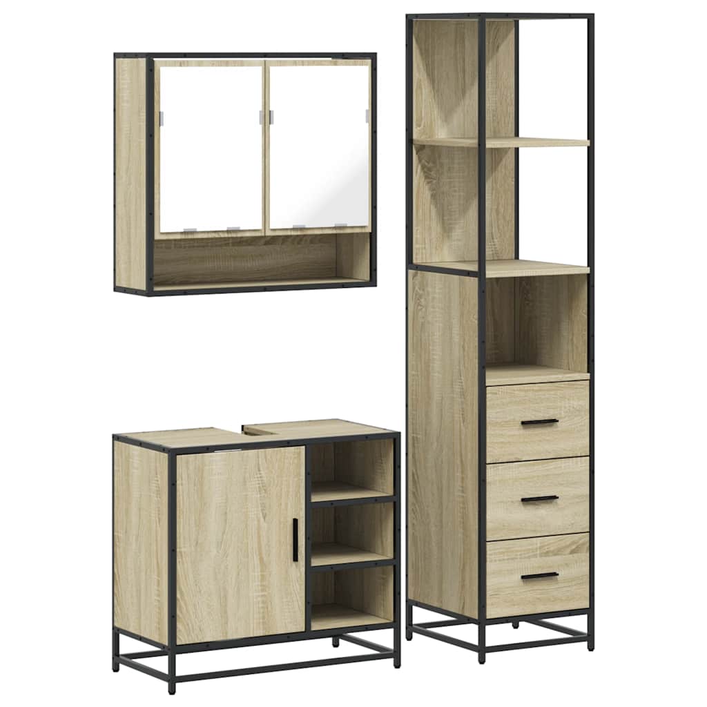 Badrumsmöbler Set 3 Delar Sonoma-Ek Konstruerat Trä