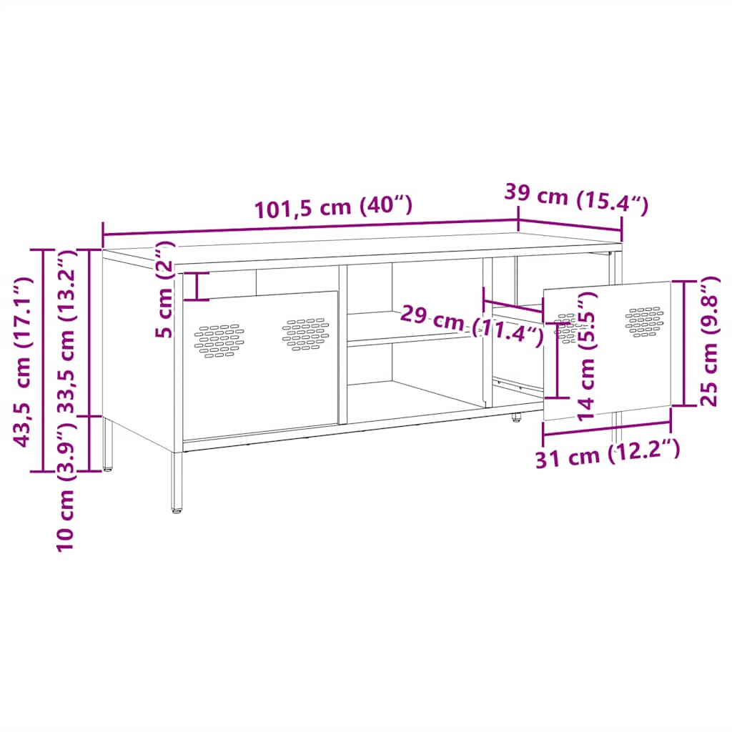 Tv-Bänk 101,5X39X43,5 Cm Kallvalsat Stål