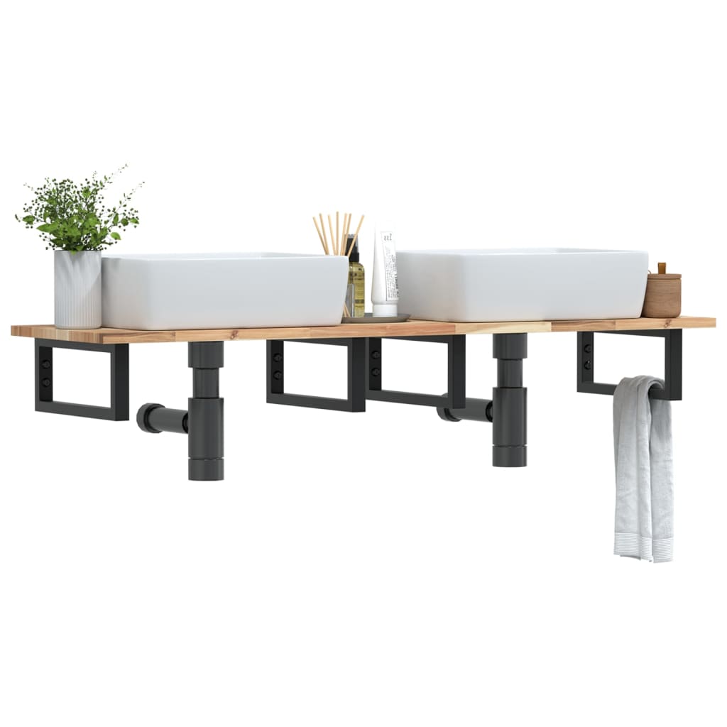 Väggmonterad Handfatshylla Stål Och Massivt Akaciaträ