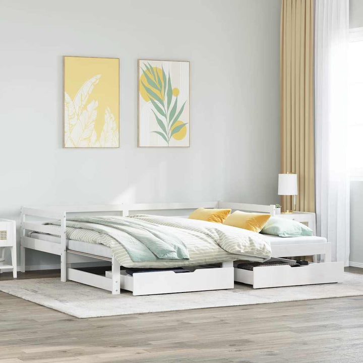Dagbädd Med Lådor Vit 90X200 Cm Massiv Furu