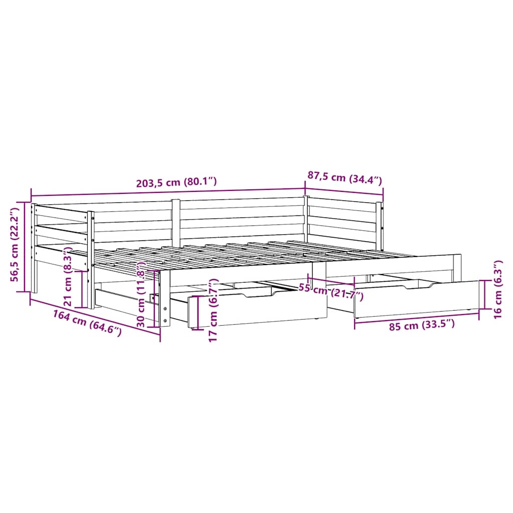 Dagbädd Utdragbar Med Lådor Utan Madrass 80X200 Cm