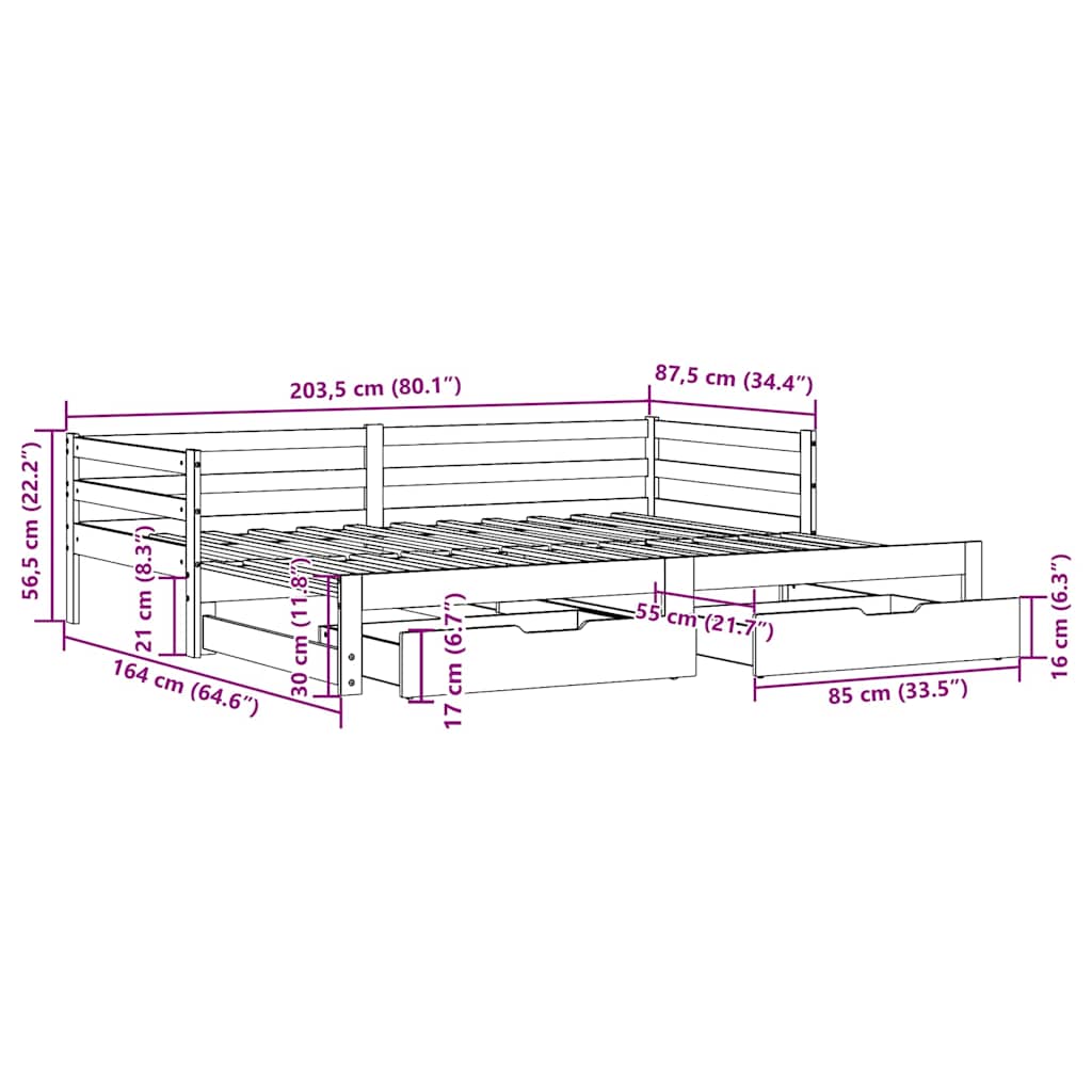 Dagbädd Utdragbar Med Lådor Utan Madrass Vit 80X200 Cm
