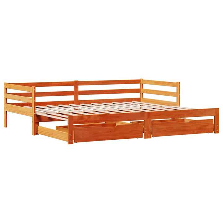 Utdragbar Dagbädd Med Lådor Vaxad Brun 90X200 Cm Massiv Furu