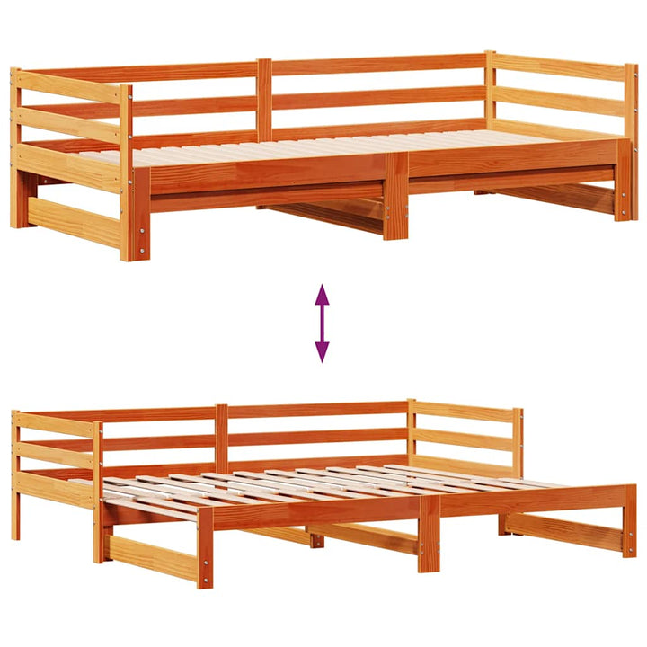 Utdragbar Dagbädd Med Lådor Vaxad Brun 90X200 Cm Massiv Furu
