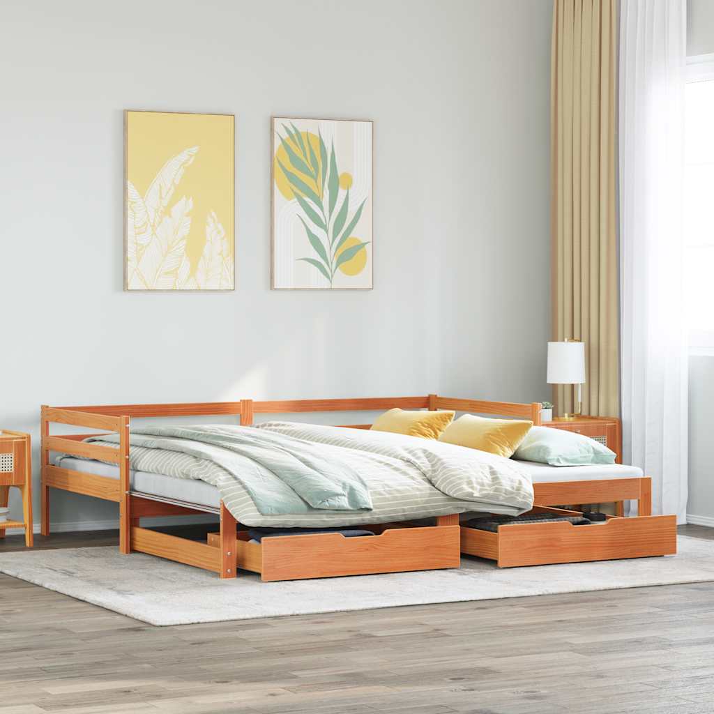 Utdragbar Dagbädd Med Lådor Vaxad Brun 90X200 Cm Massiv Furu