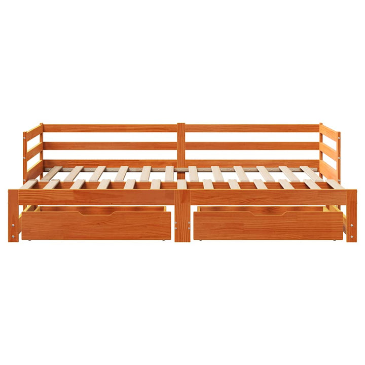 Utdragbar Dagbädd Med Lådor Vaxad Brun 90X190 Cm Massiv Furu