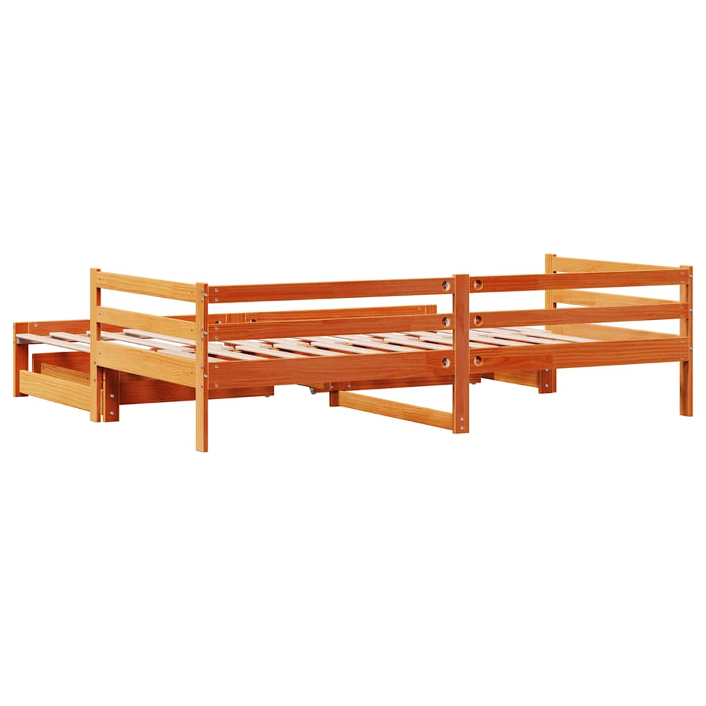Utdragbar Dagbädd Med Lådor Vaxad Brun 90X190 Cm Massiv Furu