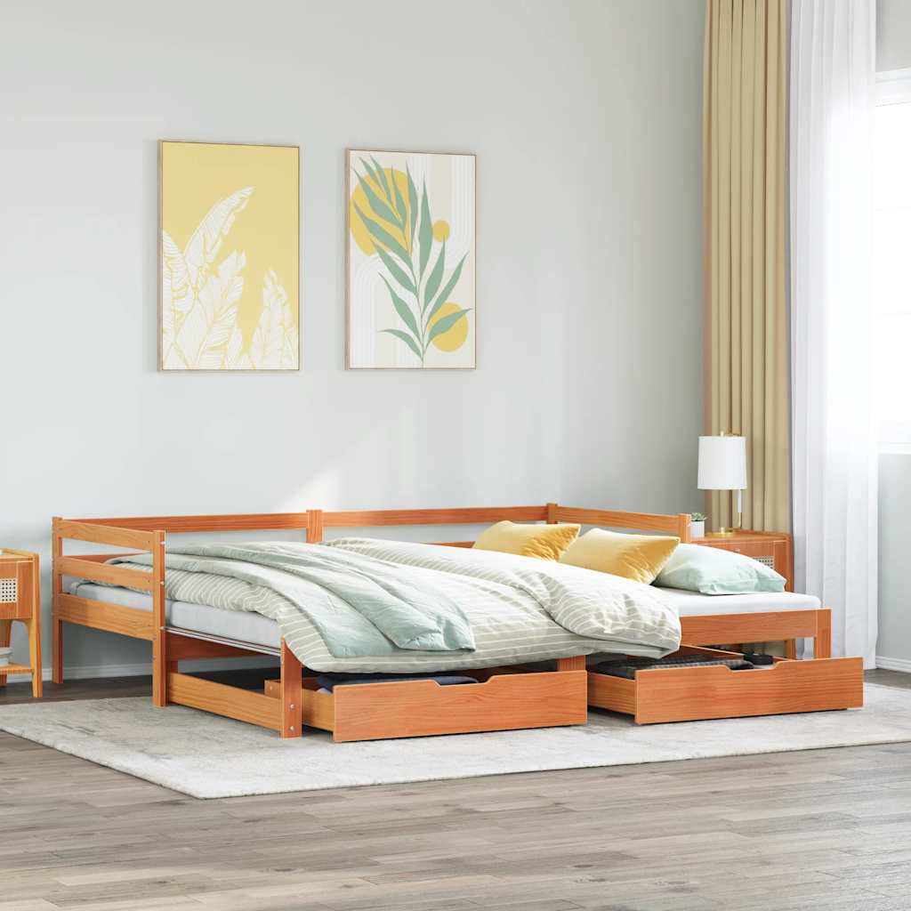 Utdragbar Dagbädd Med Lådor Vaxad Brun 90X190 Cm Massiv Furu