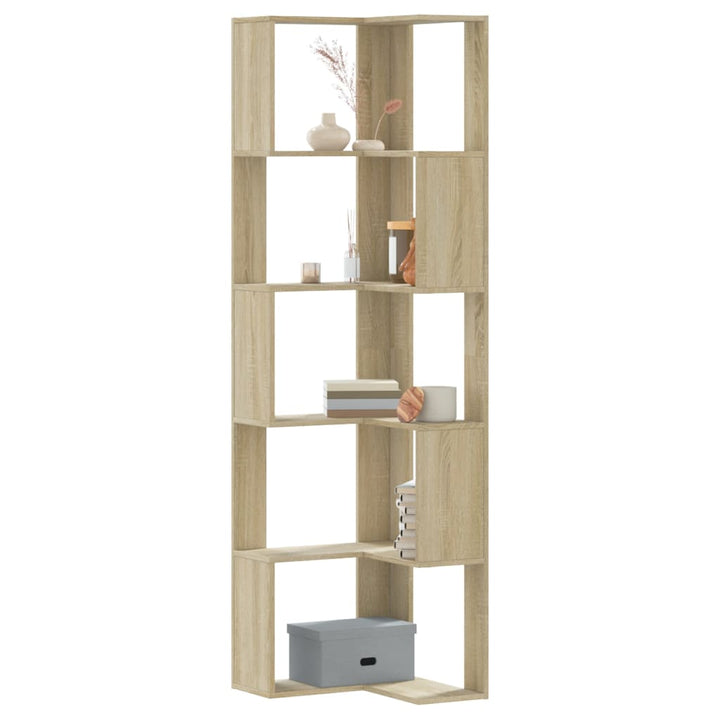 Bokhylla Hörn 5 Hyllplan Åldrat Trä 50X50X179Cm Konstruerat Trä
