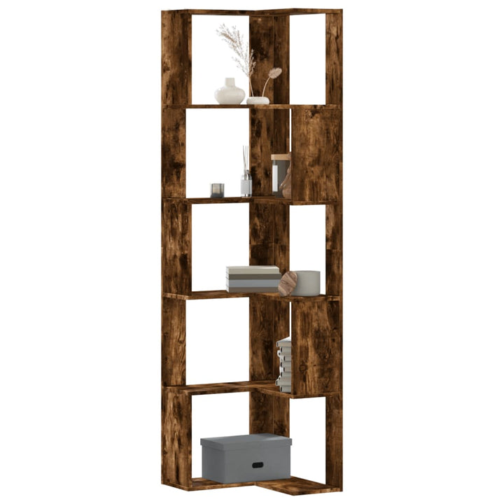 Bokhylla Hörn 5 Hyllplan Åldrat Trä 50X50X179Cm Konstruerat Trä