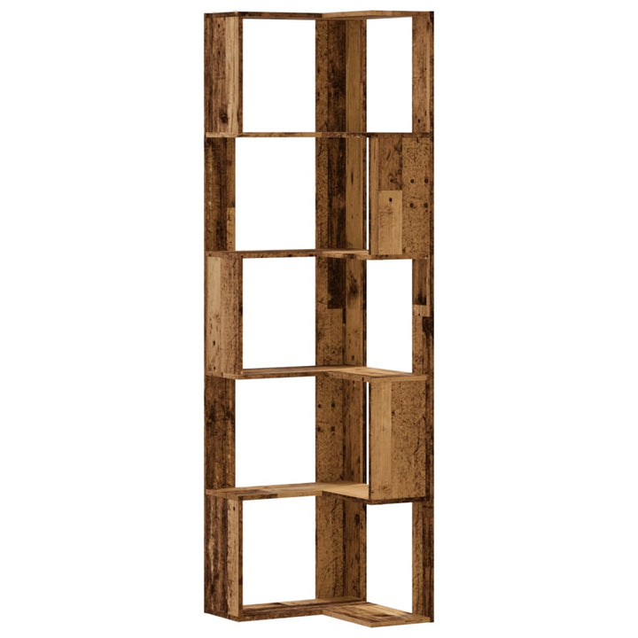 Bokhylla Hörn 5 Hyllplan Åldrat Trä 50X50X179Cm Konstruerat Trä